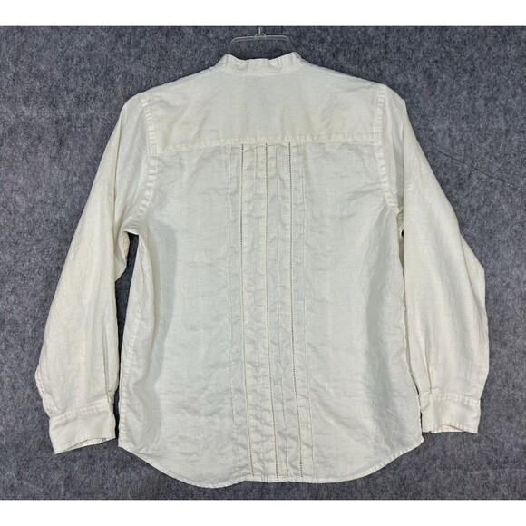 VTG Ralph Lauren Womens Linen Button Up Shirt Pleated Mock Neck Long Sleeve Sz M - Picture 4 of 11